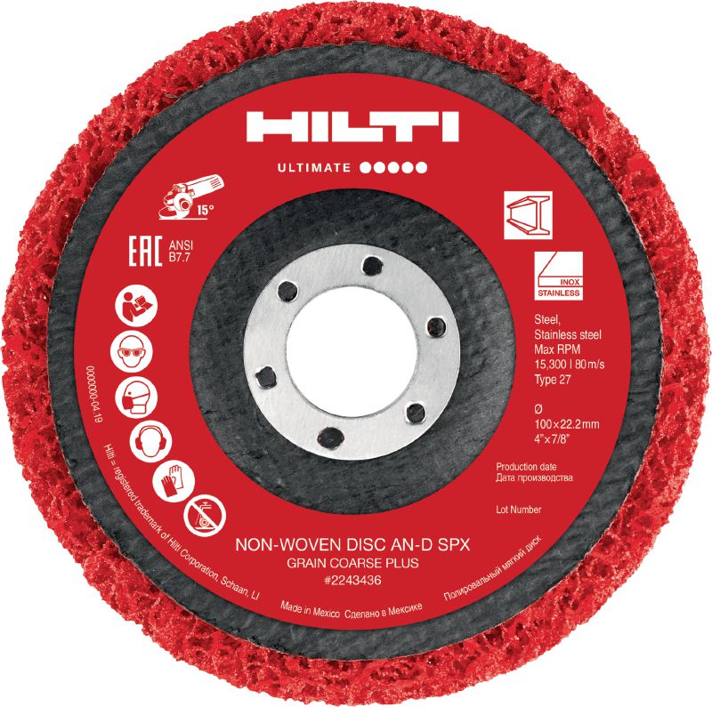 AN-D SPX Non-woven discs with backing Ultimate non-woven grinding discs with fiber backing (Type 27) for finishing stainless steel, aluminum and other metals