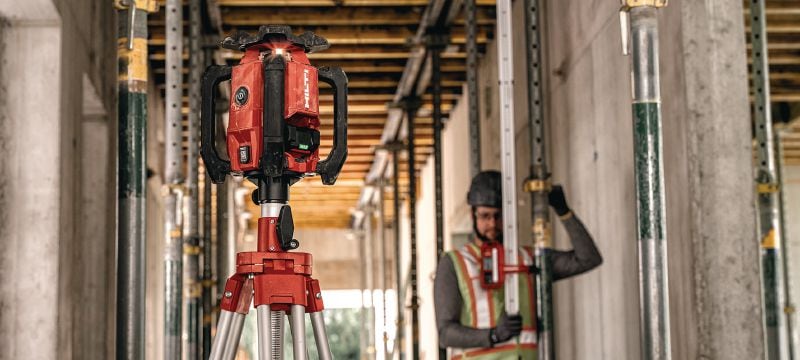 PR 40-22 Single slope rotating laser level Robust exterior rotary laser level with automatic functions for long-distance leveling, aligning, sloping and squaring (Nuron battery platform) Applications 1