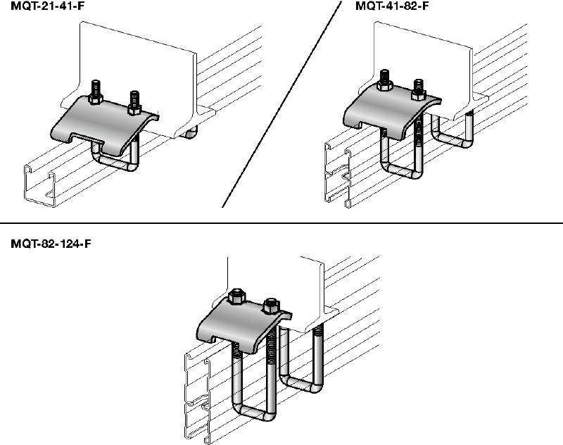 MQT-F Beam clamp Hot-dip galvanized (HDG) beam clamp for connecting MQ strut channels directly to steel beams