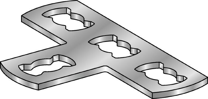 MQV-T-F Flat plate connector Hot-dip galvanized (HDG) flat plate connector used for joining channels at right angles