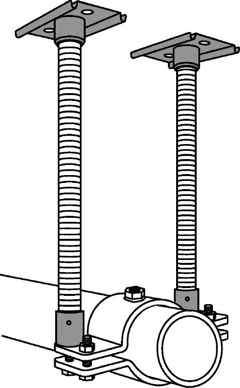 MFP 3a-F Fixed point Hot-dip galvanized (HDG) fixed point set for maximum flexibility in applications up to 6 kN axial pipe load