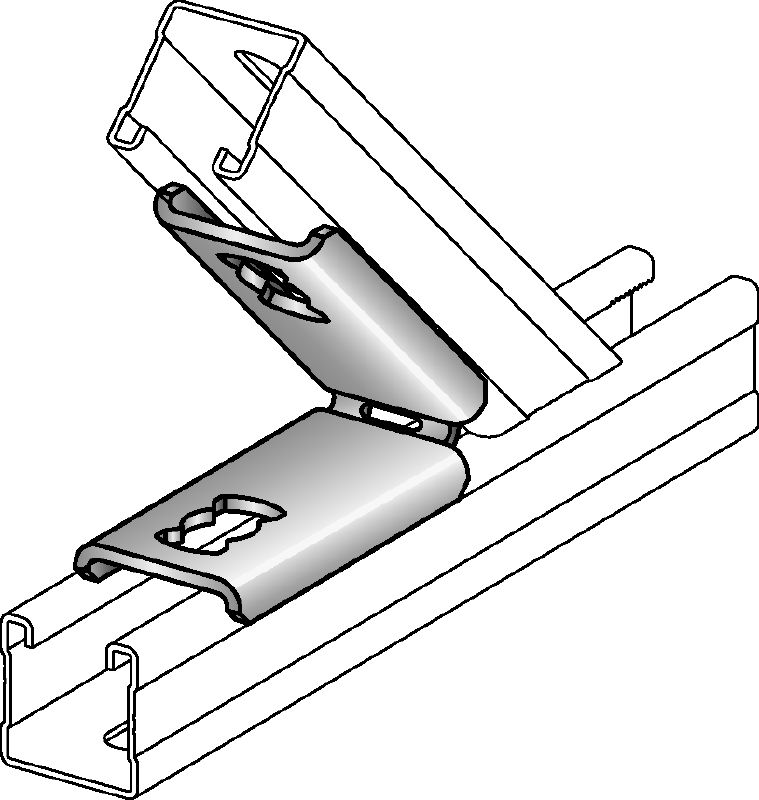 MQW 45°/135°-F Hot-dip galvanized (HDG) 45- or 135-degree angle for connecting multiple MQ strut channels