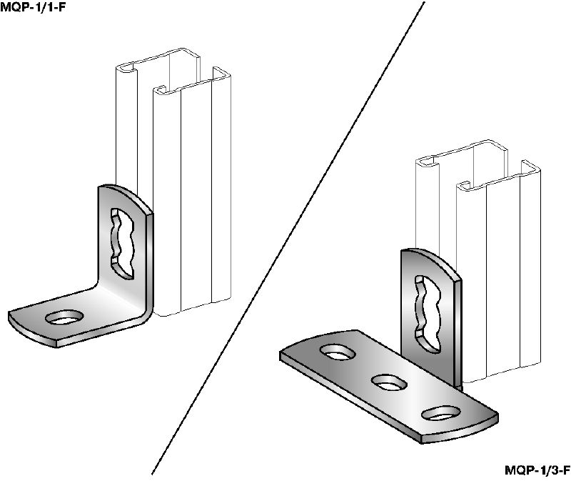 MQP-1-F Channel foot Hot-dip galvanized (HDG) channel foot for fastening channels to concrete in light/medium-duty applications