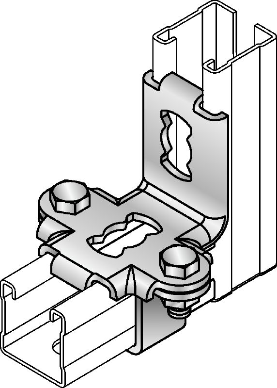 MQS-W Channel connector Galvanized pre-assembled strut channel connector for use in braced MQ channel trapezes for seismic applications