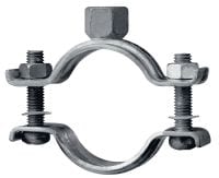 MP-M-F Pipe clamp heavy-duty Standard hot-dip galvanized (HDG) pipe clamp without sound inlay for heavy-duty piping applications (metric)