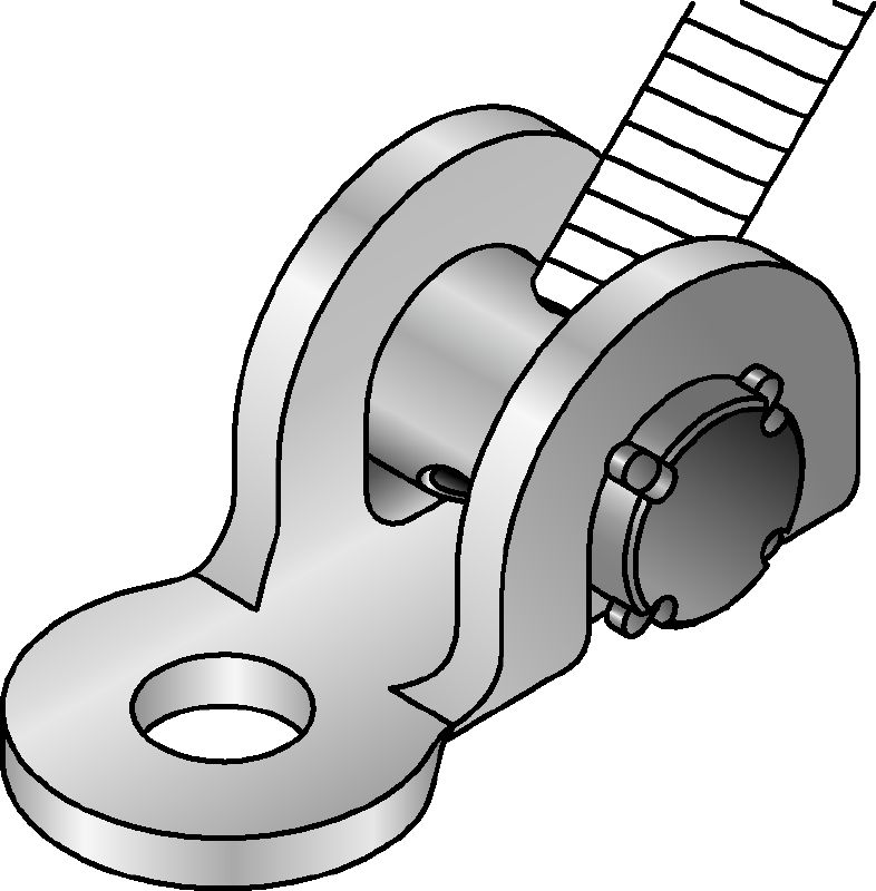 MT-S-CH Seismic rod hinge Galvanized pre-assembled threaded rod brace connector with increased load capacity for mounting to base material