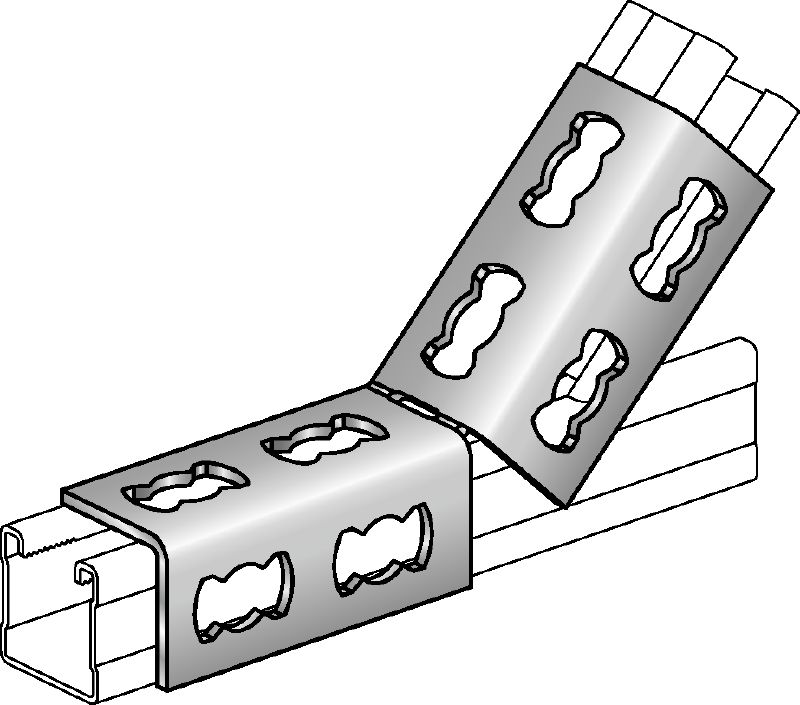 MQW 45°/135°-F Hot-dip galvanized (HDG) 45- or 135-degree angle for connecting multiple MQ strut channels